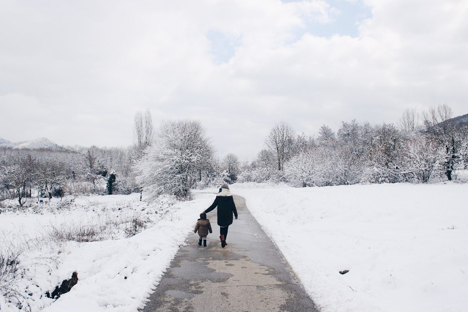 Paisaje de la Garrotxa con nieve de la nevada de 2018