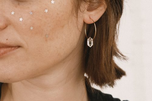 Pendientes cuarzo biterminado cristal de roca Fauna y Flora Artemis